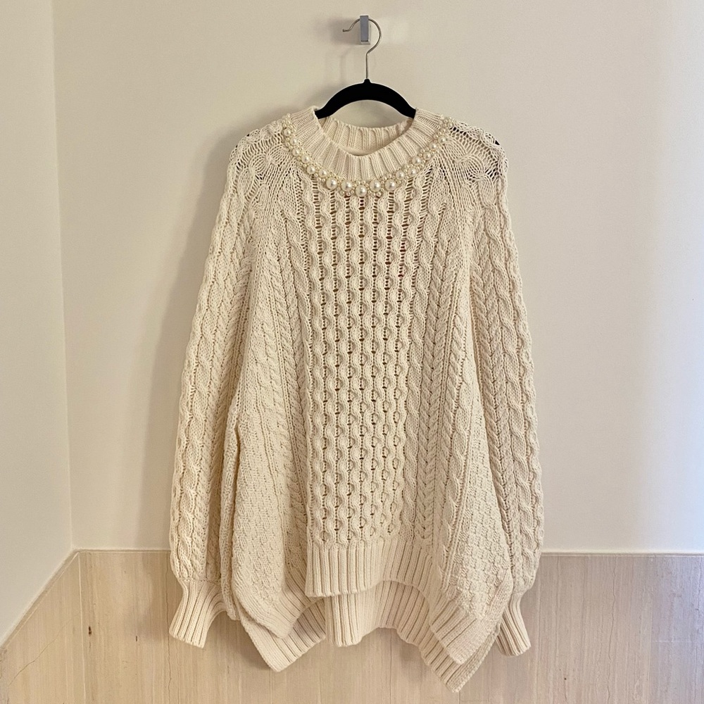 NWT Simone Rocha x H&M Pearl- Embellished Cable Knit Sweater (size M)